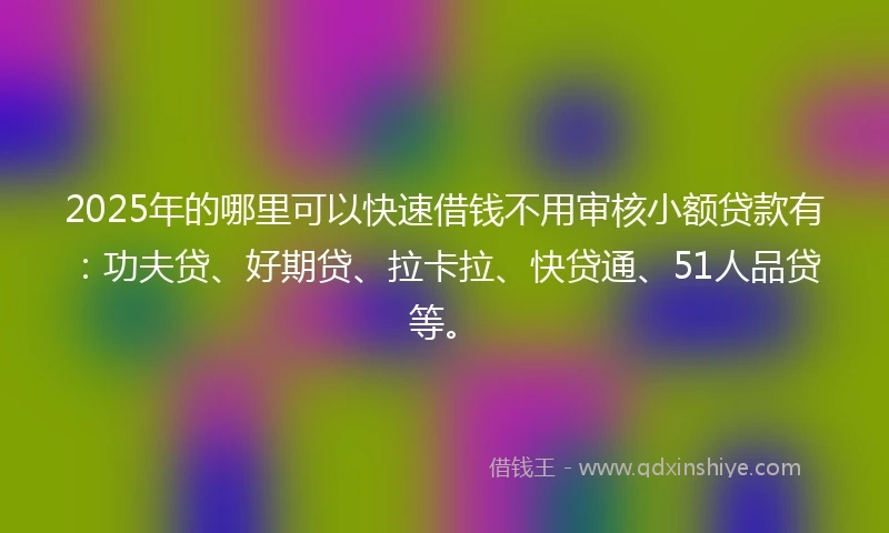 2025年的哪里可以快速借钱不用审核小额贷款有：功夫贷、好期贷、拉卡拉、快贷通、51人品贷等。