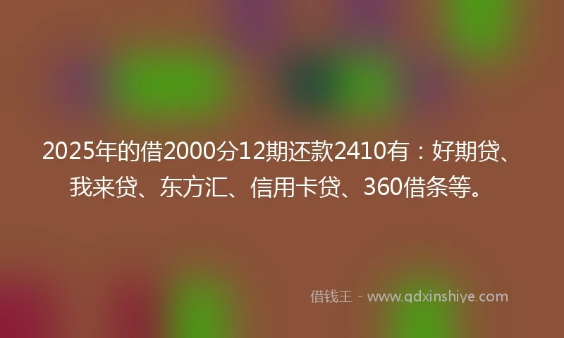 2025年的借2000分12期还款2410有：好期贷、我来贷、东方汇、信用卡贷、360借条等。