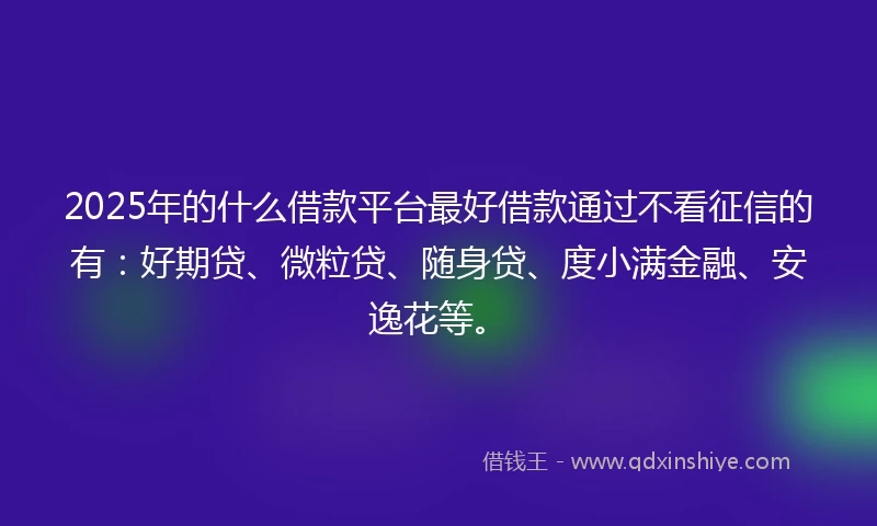 2025年的什么借款平台最好借款通过不看征信的有：好期贷、微粒贷、随身贷、度小满金融、安逸花等。