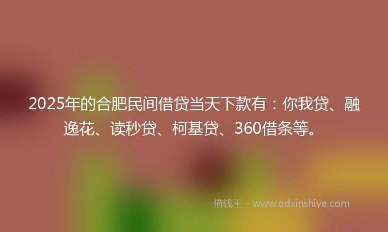 2025年的合肥民间借贷当天下款有：你我贷、融逸花、读秒贷、柯基贷、360借条等。