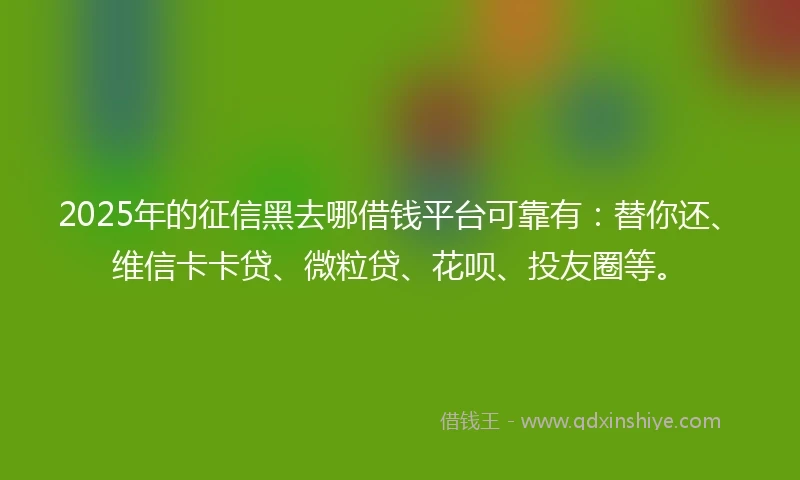 2025年的征信黑去哪借钱平台可靠有：替你还、维信卡卡贷、微粒贷、花呗、投友圈等。