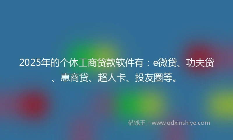 2025年的个体工商贷款软件有：e微贷、功夫贷、惠商贷、超人卡、投友圈等。