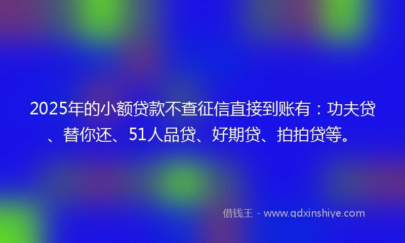 2025年的小额贷款不查征信直接到账有：功夫贷、替你还、51人品贷、好期贷、拍拍贷等。