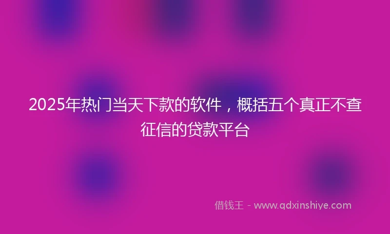 2025年热门当天下款的软件，概括五个真正不查征信的贷款平台