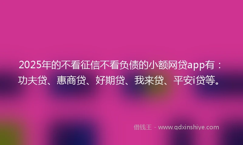 2025年的不看征信不看负债的小额网贷app有：功夫贷、惠商贷、好期贷、我来贷、平安i贷等。