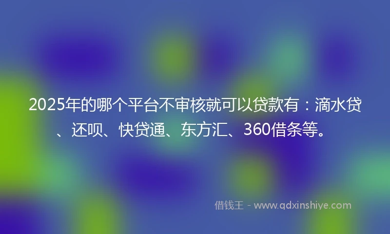 2025年的哪个平台不审核就可以贷款有：滴水贷、还呗、快贷通、东方汇、360借条等。
