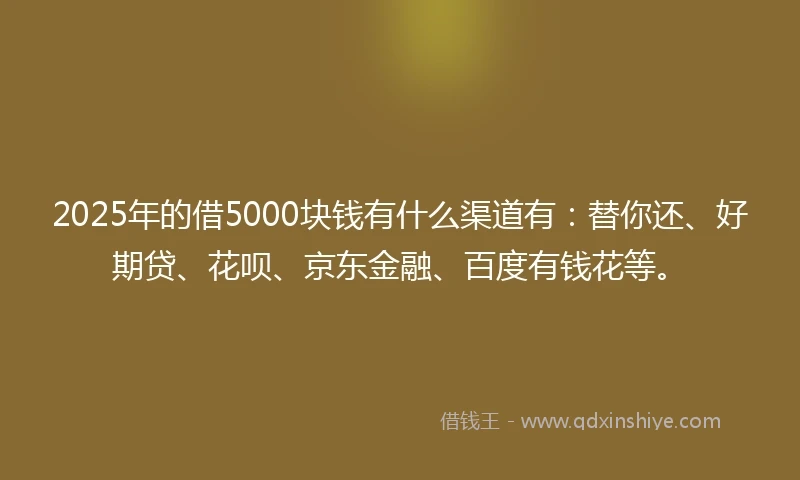 2025年的借5000块钱有什么渠道有：替你还、好期贷、花呗、京东金融、百度有钱花等。