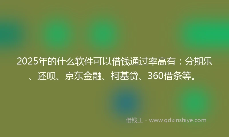 2025年的什么软件可以借钱通过率高有：分期乐、还呗、京东金融、柯基贷、360借条等。