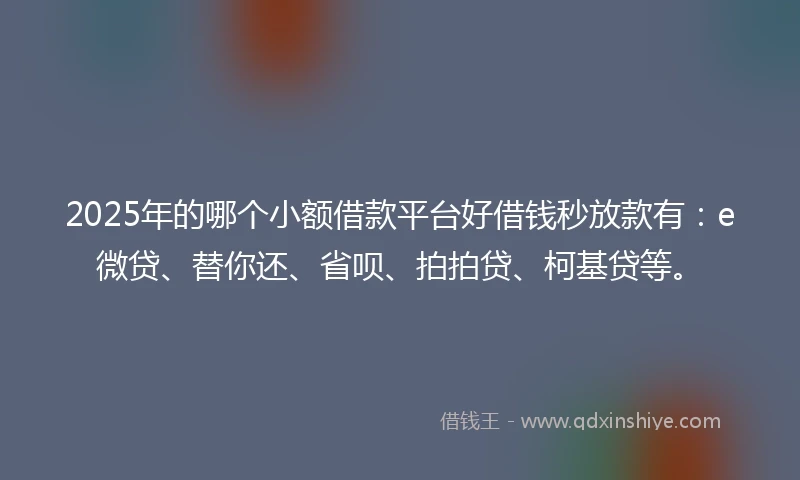 2025年的哪个小额借款平台好借钱秒放款有：e微贷、替你还、省呗、拍拍贷、柯基贷等。