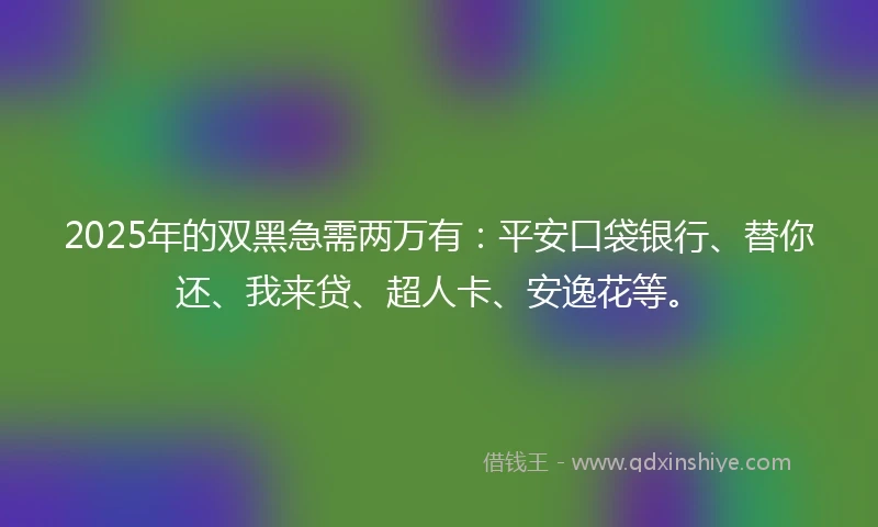 2025年的双黑急需两万有：平安口袋银行、替你还、我来贷、超人卡、安逸花等。
