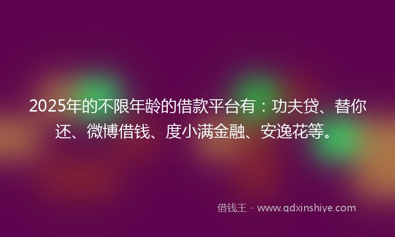 2025年的不限年龄的借款平台有：功夫贷、替你还、微博借钱、度小满金融、安逸花等。