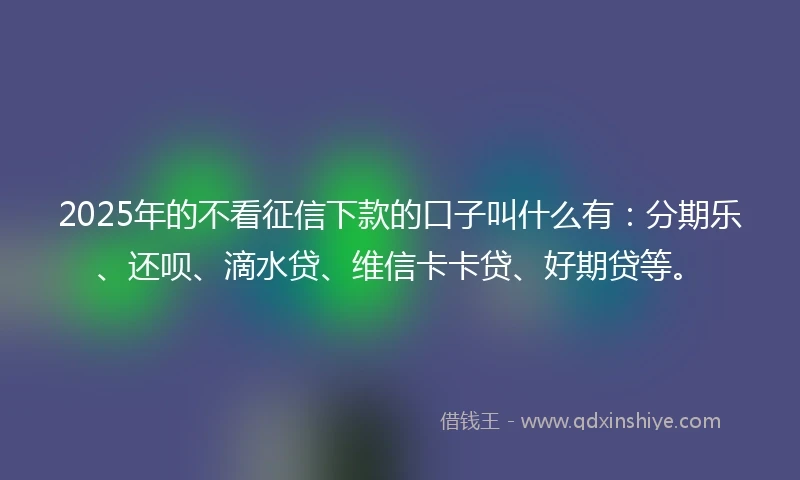 2025年的不看征信下款的口子叫什么有：分期乐、还呗、滴水贷、维信卡卡贷、好期贷等。