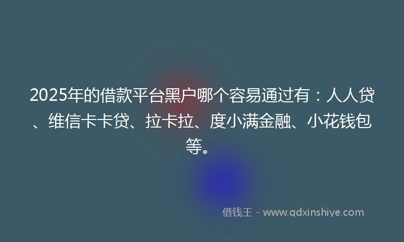 2025年的借款平台黑户哪个容易通过有：人人贷、维信卡卡贷、拉卡拉、度小满金融、小花钱包等。