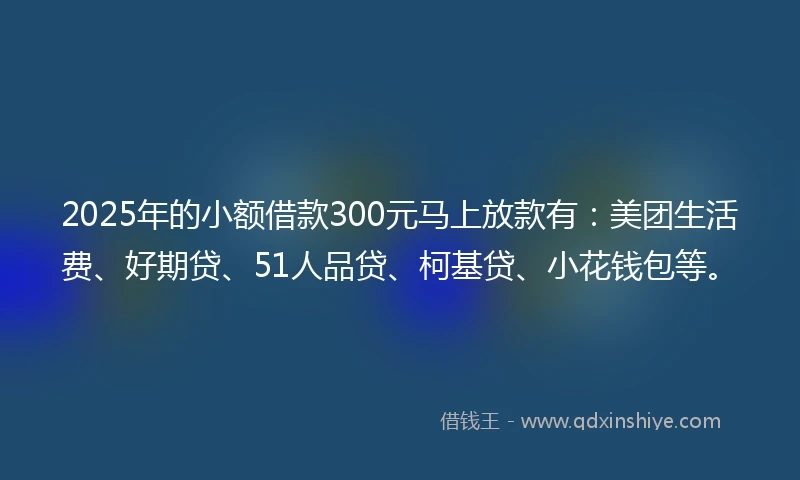 2025年的小额借款300元马上放款有：美团生活费、好期贷、51人品贷、柯基贷、小花钱包等。