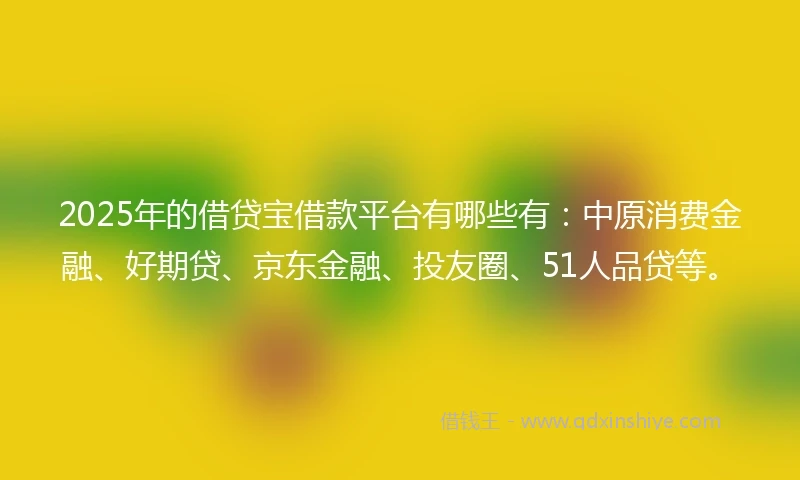 2025年的借贷宝借款平台有哪些有：中原消费金融、好期贷、京东金融、投友圈、51人品贷等。