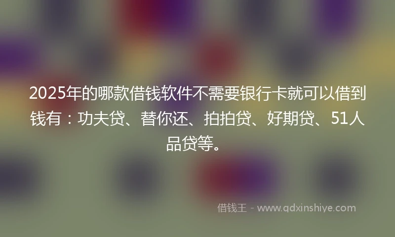 2025年的哪款借钱软件不需要银行卡就可以借到钱有：功夫贷、替你还、拍拍贷、好期贷、51人品贷等。