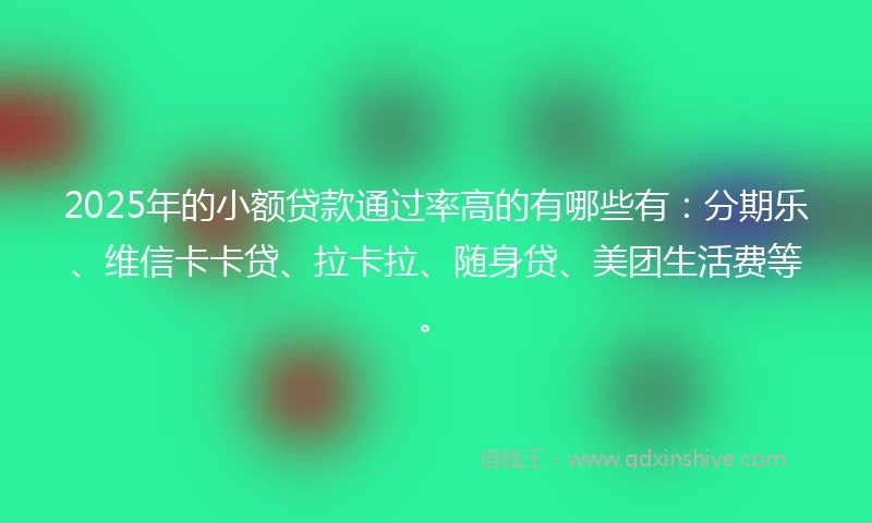 2025年的小额贷款通过率高的有哪些有：分期乐、维信卡卡贷、拉卡拉、随身贷、美团生活费等。