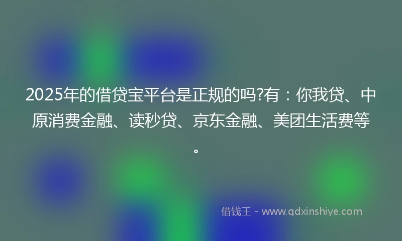 2025年的借贷宝平台是正规的吗?有：你我贷、中原消费金融、读秒贷、京东金融、美团生活费等。