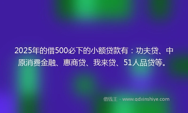 2025年的借500必下的小额贷款有：功夫贷、中原消费金融、惠商贷、我来贷、51人品贷等。