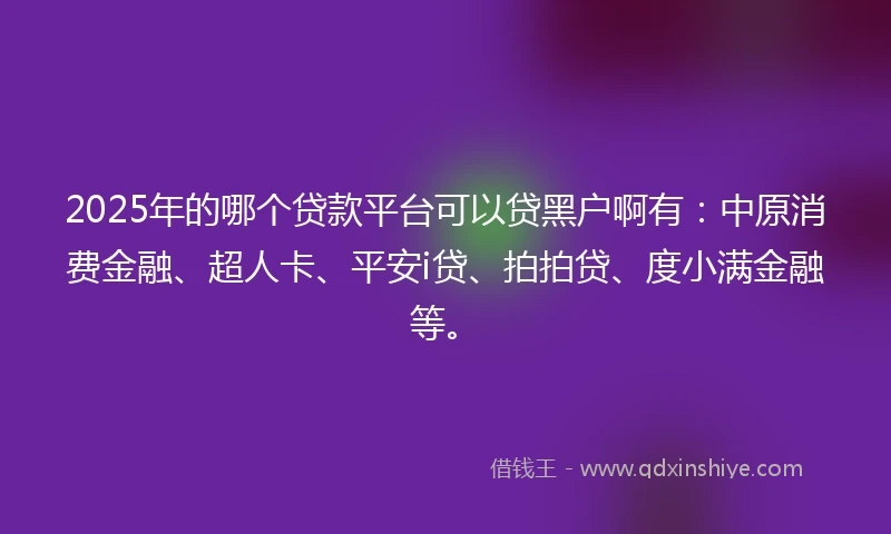 2025年的哪个贷款平台可以贷黑户啊有:中原消费金融、超人卡、平安i贷、拍拍贷、度小满金融等。