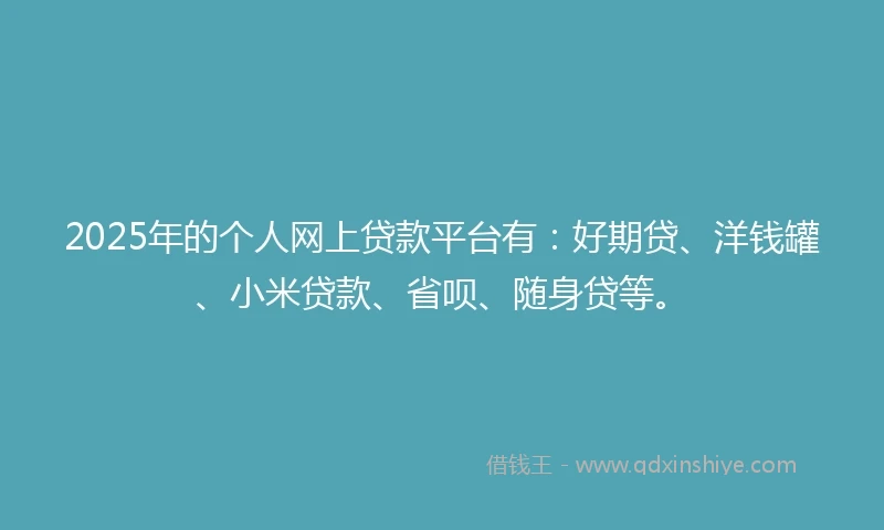2025年的个人网上贷款平台有：好期贷、洋钱罐、小米贷款、省呗、随身贷等。