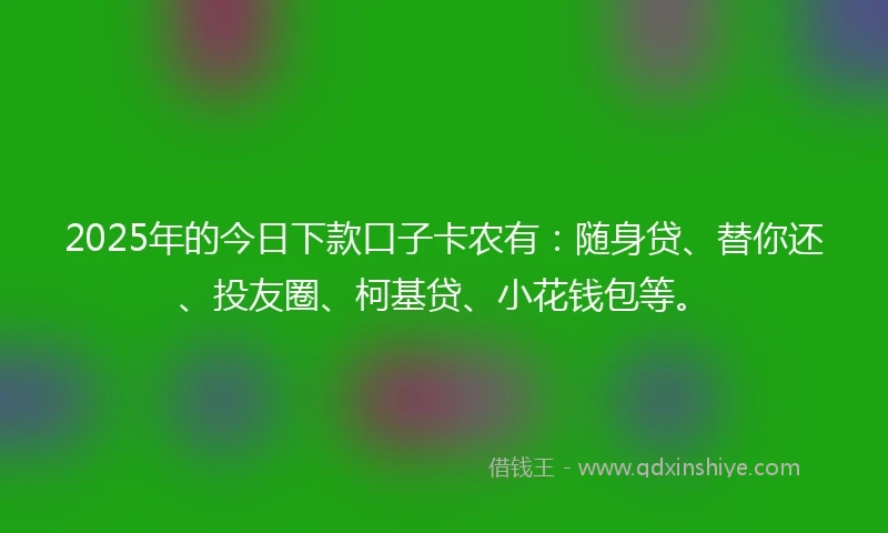 2025年的今日下款口子卡农有：随身贷、替你还、投友圈、柯基贷、小花钱包等。