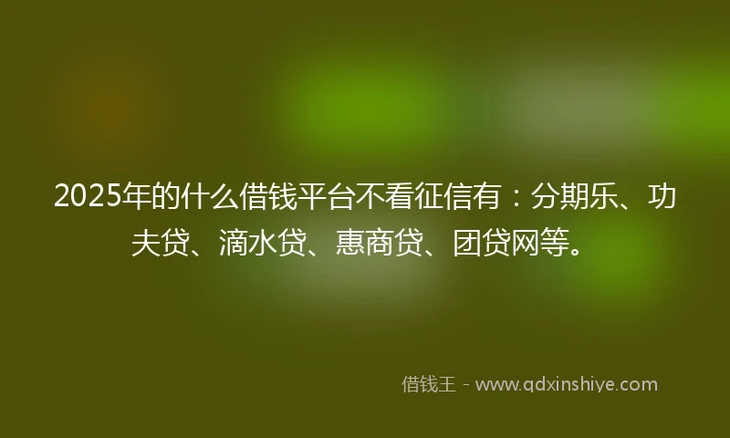 2025年的什么借钱平台不看征信有：分期乐、功夫贷、滴水贷、惠商贷、团贷网等。