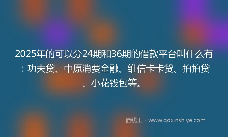 2025年的可以分24期和36期的借款平台叫什么有：功夫贷、中原消费金融、维信卡卡贷、拍拍贷、小花钱包等。