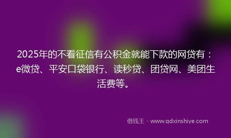2025年的不看征信有公积金就能下款的网贷有：e微贷、平安口袋银行、读秒贷、团贷网、美团生活费等。