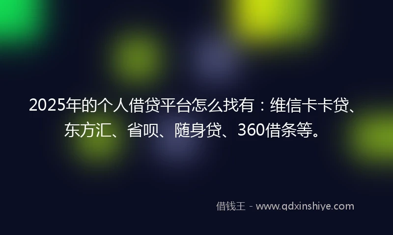 2025年的个人借贷平台怎么找有：维信卡卡贷、东方汇、省呗、随身贷、360借条等。