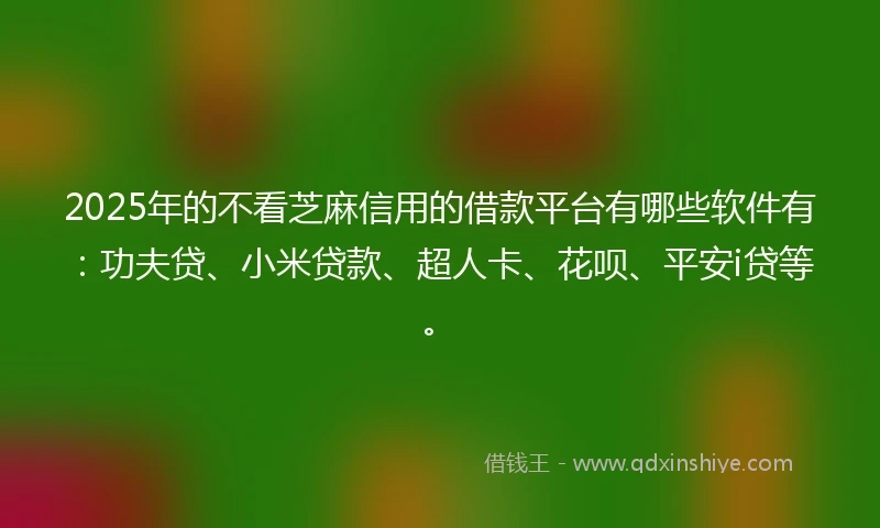 2025年的不看芝麻信用的借款平台有哪些软件有：功夫贷、小米贷款、超人卡、花呗、平安i贷等。