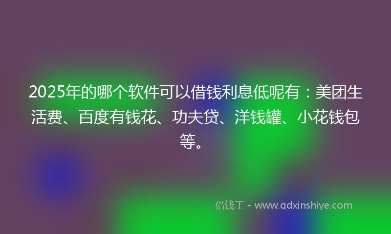 2025年的哪个软件可以借钱利息低呢有:美团生活费、百度有钱花、功夫贷、洋钱罐、小花钱包等。