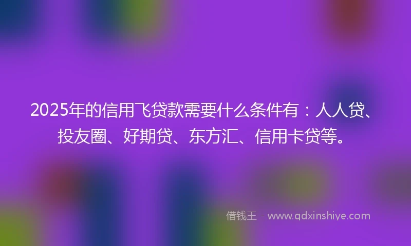 2025年的信用飞贷款需要什么条件有：人人贷、投友圈、好期贷、东方汇、信用卡贷等。