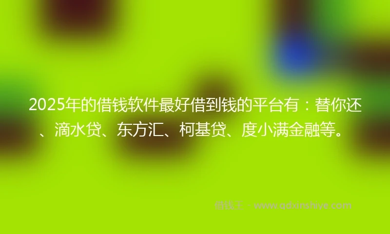 2025年的借钱软件最好借到钱的平台有：替你还、滴水贷、东方汇、柯基贷、度小满金融等。