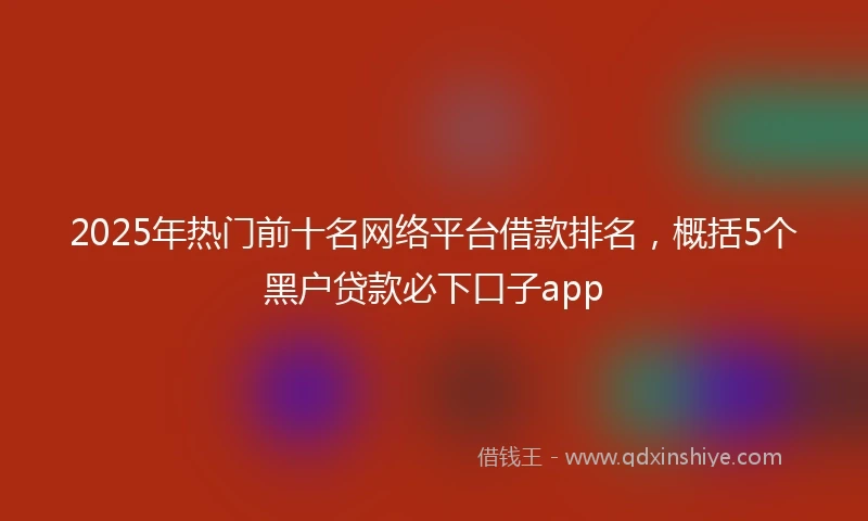 2025年热门前十名网络平台借款排名，概括5个黑户贷款必下口子app
