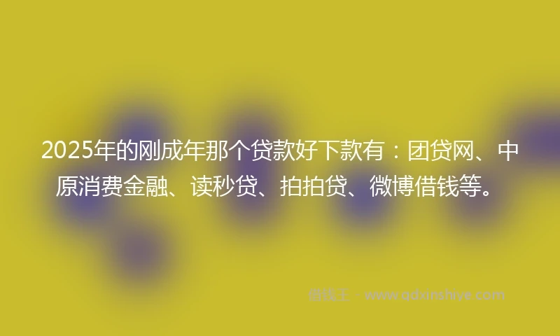 2025年的刚成年那个贷款好下款有：团贷网、中原消费金融、读秒贷、拍拍贷、微博借钱等。