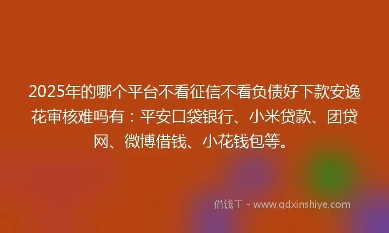 2025年的哪个平台不看征信不看负债好下款安逸花审核难吗有：平安口袋银行、小米贷款、团贷网、微博借钱、小花钱包等。