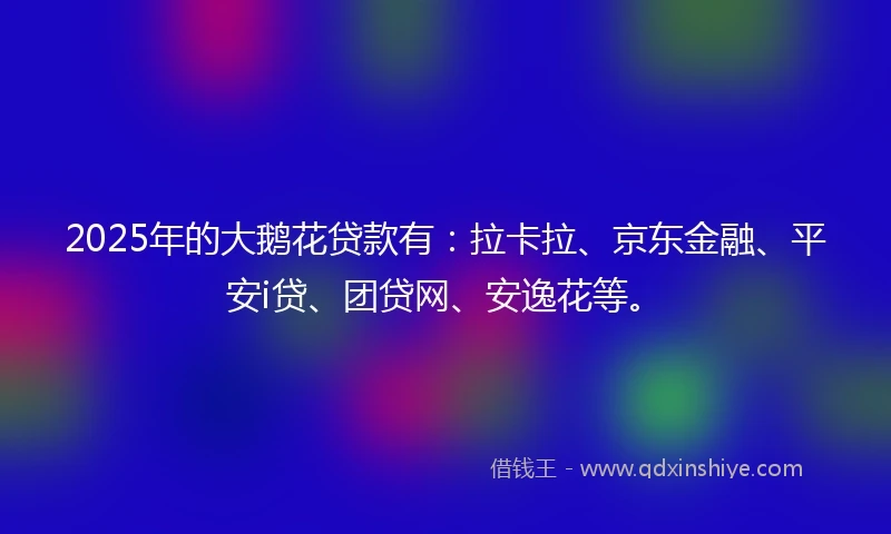 2025年的大鹅花贷款有：拉卡拉、京东金融、平安i贷、团贷网、安逸花等。
