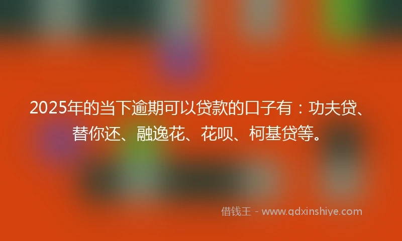 2025年的当下逾期可以贷款的口子有：功夫贷、替你还、融逸花、花呗、柯基贷等。