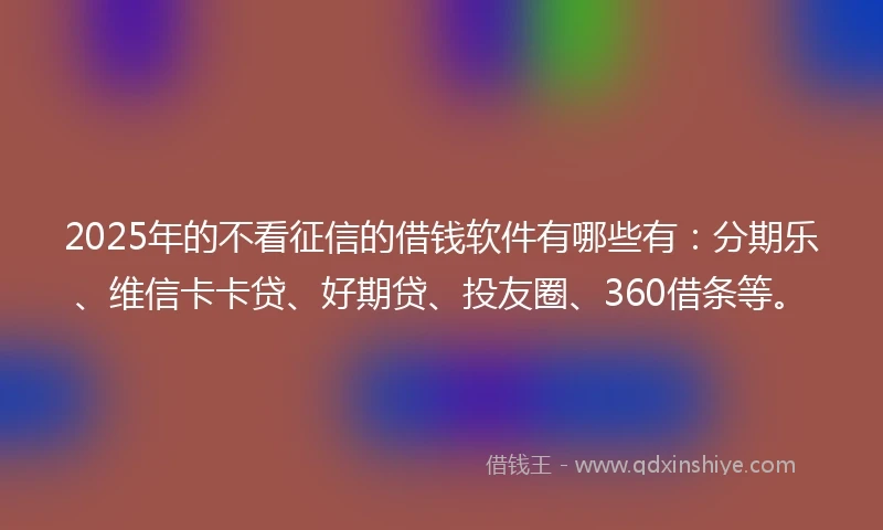 2025年的不看征信的借钱软件有哪些有：分期乐、维信卡卡贷、好期贷、投友圈、360借条等。