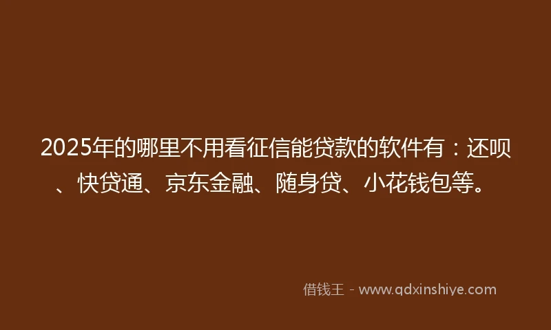 2025年的哪里不用看征信能贷款的软件有:还呗、快贷通、京东金融、随身贷、小花钱包等。