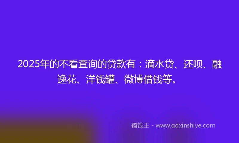 2025年的不看查询的贷款有：滴水贷、还呗、融逸花、洋钱罐、微博借钱等。