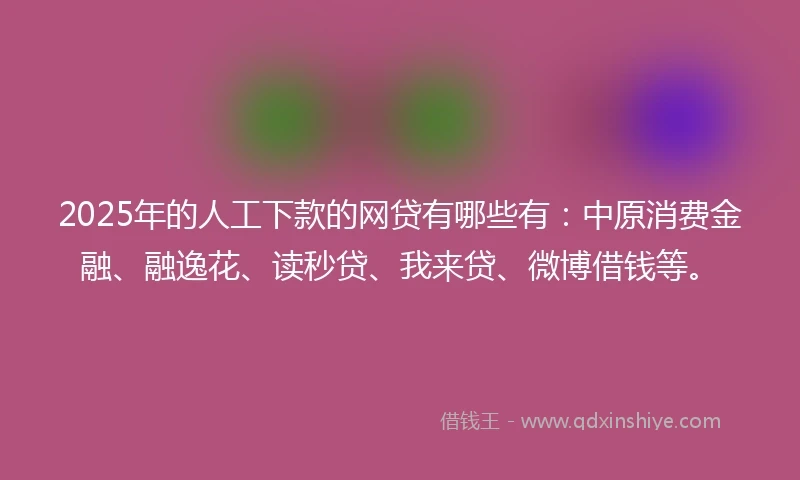 2025年的人工下款的网贷有哪些有：中原消费金融、融逸花、读秒贷、我来贷、微博借钱等。