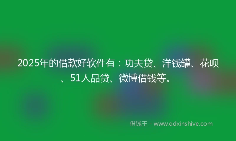 2025年的借款好软件有：功夫贷、洋钱罐、花呗、51人品贷、微博借钱等。