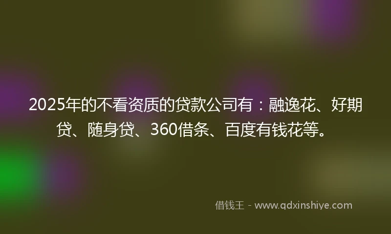2025年的不看资质的贷款公司有：融逸花、好期贷、随身贷、360借条、百度有钱花等。
