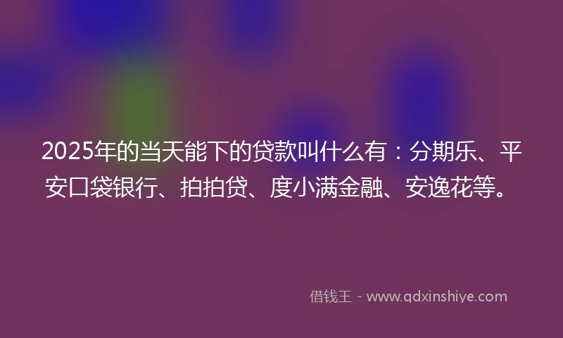 2025年的当天能下的贷款叫什么有：分期乐、平安口袋银行、拍拍贷、度小满金融、安逸花等。