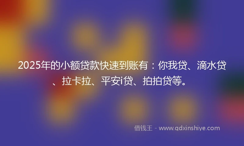 2025年的小额贷款快速到账有：你我贷、滴水贷、拉卡拉、平安i贷、拍拍贷等。