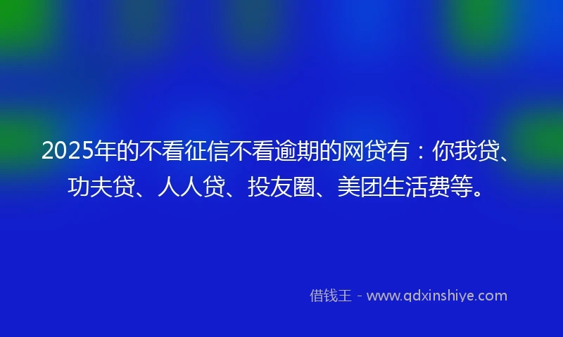 2025年的不看征信不看逾期的网贷有：你我贷、功夫贷、人人贷、投友圈、美团生活费等。