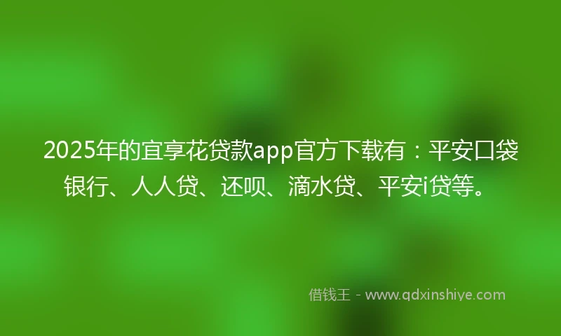 2025年的宜享花贷款app官方下载有：平安口袋银行、人人贷、还呗、滴水贷、平安i贷等。
