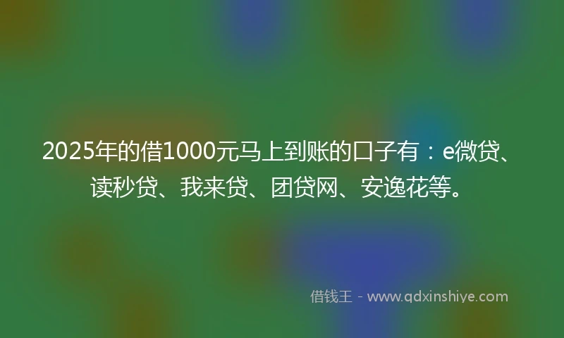 2025年的借1000元马上到账的口子有：e微贷、读秒贷、我来贷、团贷网、安逸花等。